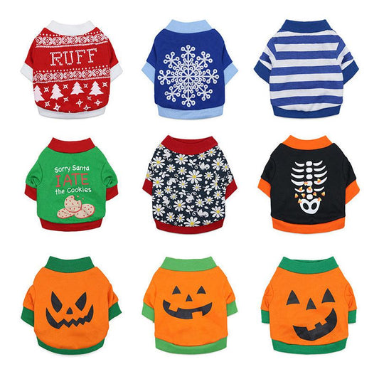 JMT-898122 Cotton Wool Short Sleeve Pet T-shirt in Various Halloween and Holiday Themes