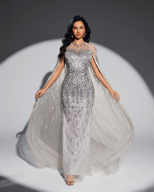 KTX-495315 Elegant Silver Evening Dress for Women - Model EZ25011