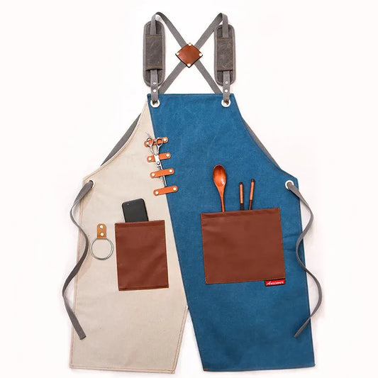 KTX-356819 Eco-Friendly Canvas Cowboy Apron with Custom Logo Options for Gardening, Barista, and Waitress Use