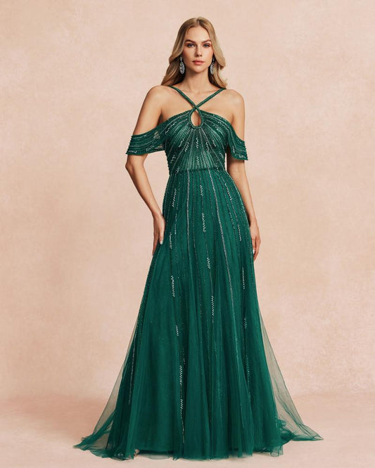 KTX-855763 Elegant Green Women's Evening Gown with Flowing Silhouette