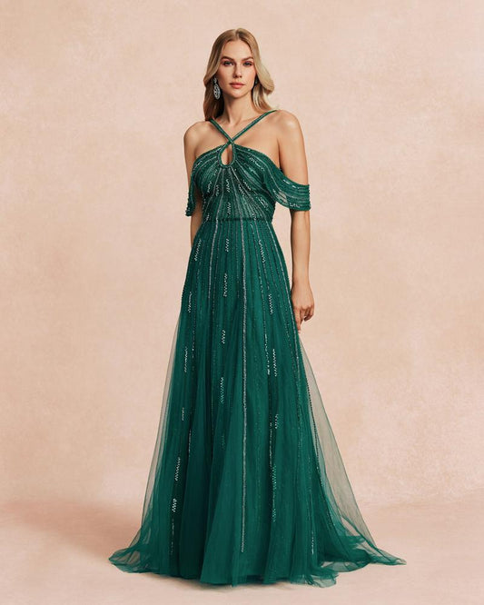 KTX-855763 Elegant Green Women's Evening Gown with Flowing Silhouette
