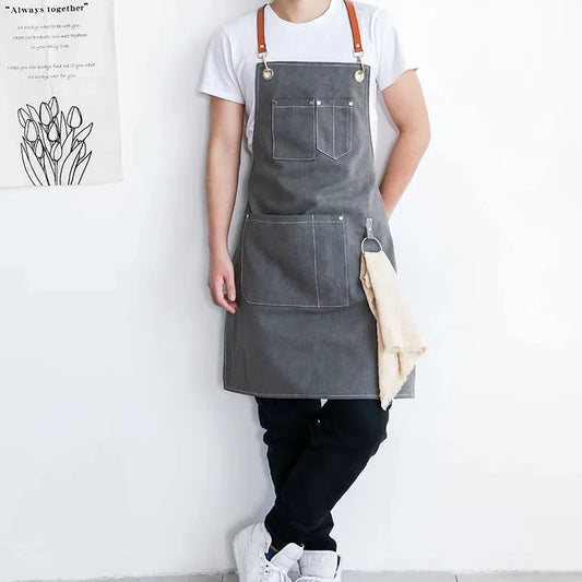KTX-586195 Canvas Kitchen Apron with Custom Logo, Eco-Friendly Workwear for Hair Stylists and Art Painting