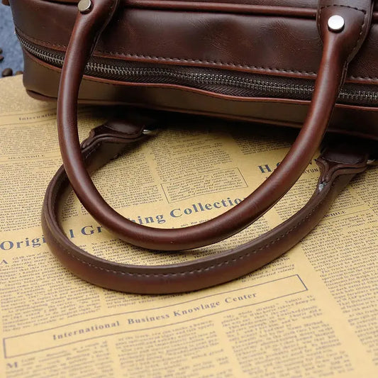 KTX-892499 Retro Crossbody Messenger Bag for Men – Waxed Canvas and Leather, Waterproof Design, Ideal for Business and Travel