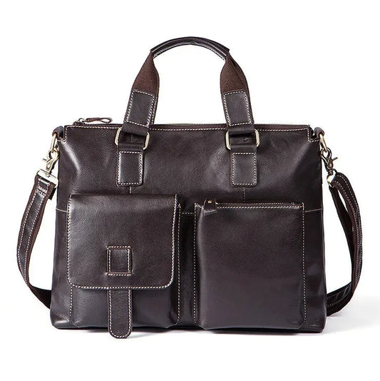 KTX-237139 Retro Style Men's Leather Briefcase – Casual Crossbody Shoulder Bag with Zipper Closure