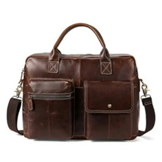 JMT-993738 Retro Style Men's Leather Briefcase – Casual Crossbody Shoulder Bag with Zipper Closure