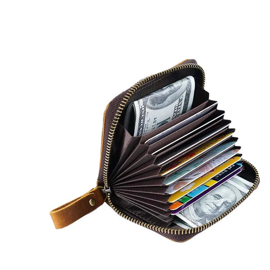 KTX-530899 Leather RFID Anti-Magnetic Card Holder Bag in Waxed Canvas, Multiple Colours