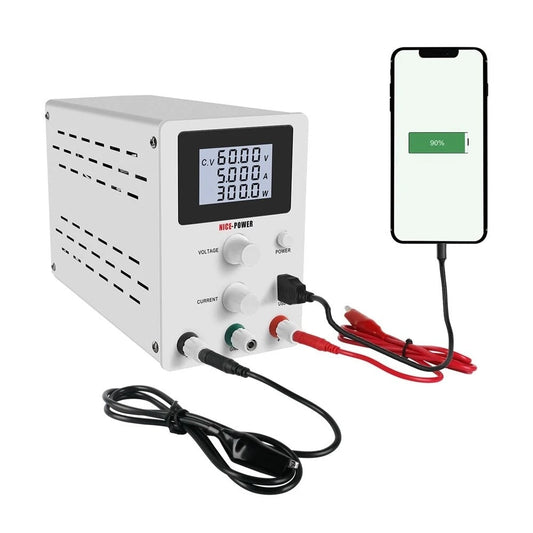 KTX-000147 Adjustable DC Stabilized Power Supply with LCD Display and USB Jack - 60V, 5A, Dual Voltage Input