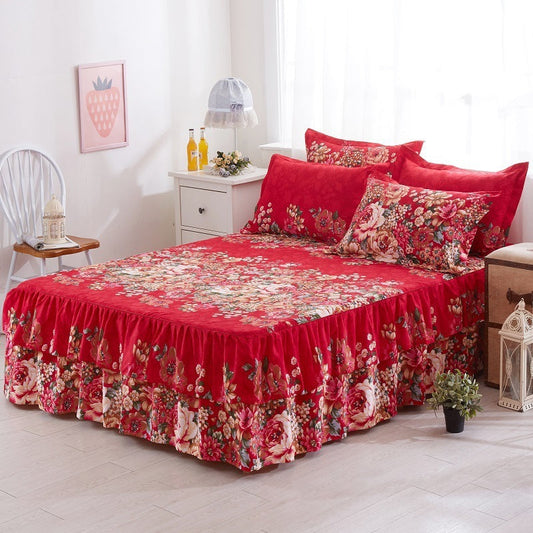 KTX-000723 Elegant Bilateral Bed Skirt with Pure Cotton Fabric for a Sophisticated Bedding Look