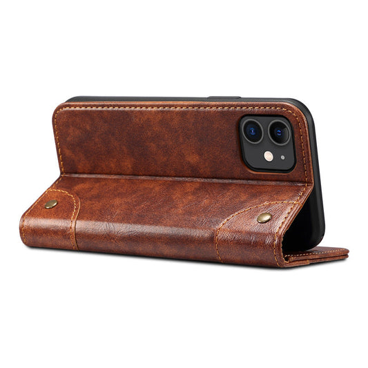 KTX-001043 Mobile Phone Wallet Case in Oil Wax Artificial Leather for iPhone Models