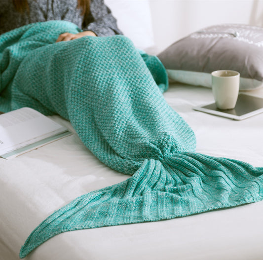 KTX-001875 Knitted Crochet Mermaid Tail Blanket for Children - Soft, Cozy Sleeping Blanket