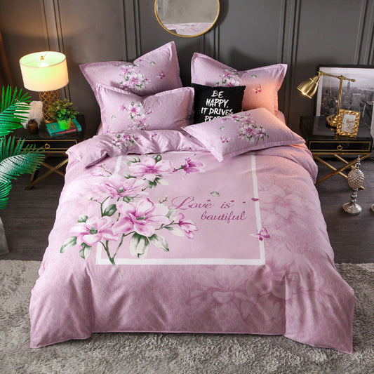 KTX-004563 Floral Patterned Four-Piece Cashmere Bed Set for 1.5m, 1.8m, and 2.0m Beds