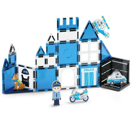 Magnetic Police Theme Building Blocks Set for Kids - 3D Plastic Tiles with Magnets