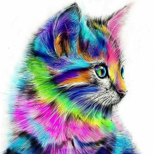 KTX-006547 Frameless Digital Oil Painting of Colorful Side Head Cat - 40x50 Canvas Art