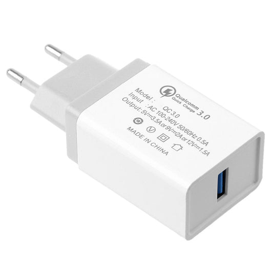 KTX-006611 Single Port QC3.0 Fast Charging Mobile Phone Travel Charger - 12V/9V/5V with Smart Recognition, Compact Design