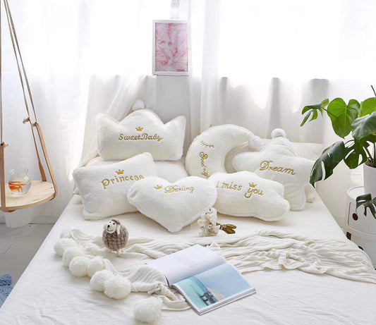 KTX-006995 Crown Lumbar Pillow Cushion - Modern Plush Design with Cartoon Patterns, Multiple Sizes Available