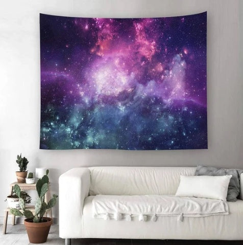 KTX-008403 Blue Cosmos Print Tapestry - 100% Polyester Decorative Wall Hanging