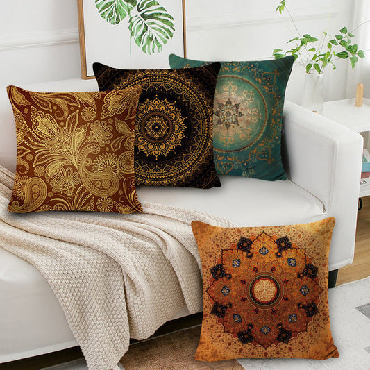 KTX-008659 Bohemian Mandala Linen Cushion Cover for Bedside and Sofa, 45x45 cm
