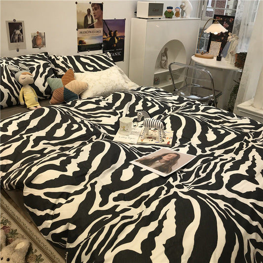 KTX-010963 Zebra Pattern Cotton Duvet Cover Set - Modern Geometric Bedding Collection