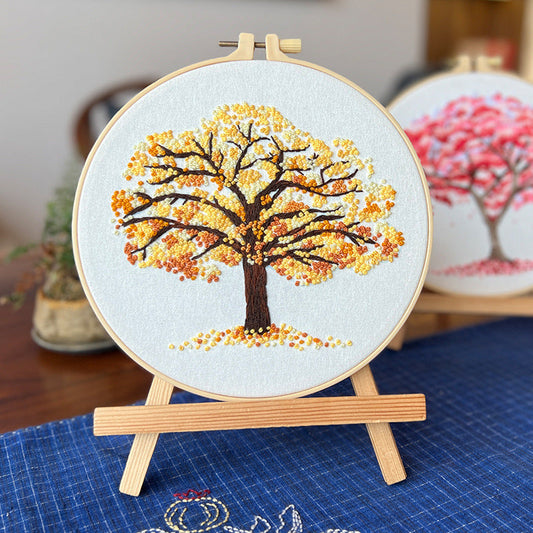 KTX-021203 Beginner Embroidery Kit with Tree Hanging Patterns in Linen - Modern Simplicity Design