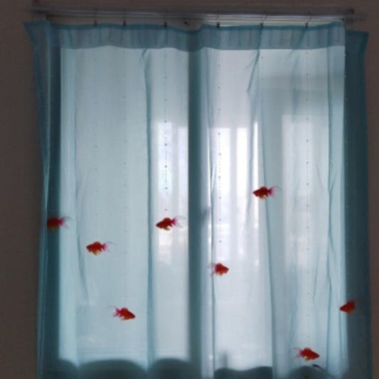KTX-038867 Goldfish Beaded Curtain with Blue Fabric and Wire Hangers