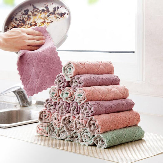 KTX-061459 Absorbent Double-Sided Microfiber Dish Cloths - Thick Kitchen Rags, 5 or 10 Pack