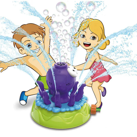 KTX-085843 2 in 1 360° Rotating Octopus Water Sprinkler Toy with Bubble Maker for Outdoor Fun