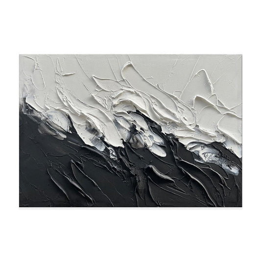 KTX-100499 Black and White Abstract Thick Oil Painting on Canvas for Modern Home Decor - Unique Handmade Wall Art