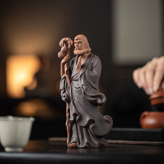 KTX-149907 Zen-Inspired Ceramic Ancestor Ornament - Crossing the River by Bodhidharma in Dujiang DALMORE-Black