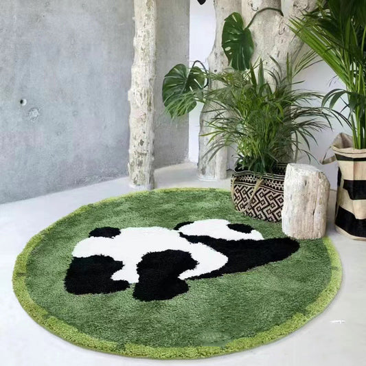 KTX-194003 Round Cartoon Floor Mat for Bedroom - Cute Animal & Dinosaur Designs, Machine Washable Polyester Fiber, Multiple Sizes Available