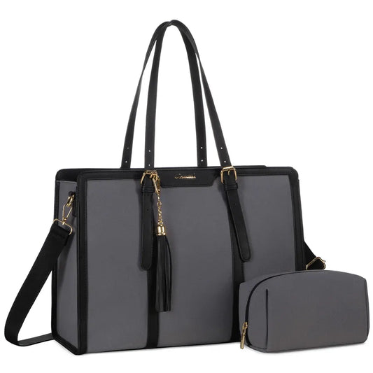 KTX-229715 Stylish 2-Piece Set PU Leather and Canvas Tote Bag for School, Shopping, and Casual Use, Versatile Crossbody and Shoulder Design for Women