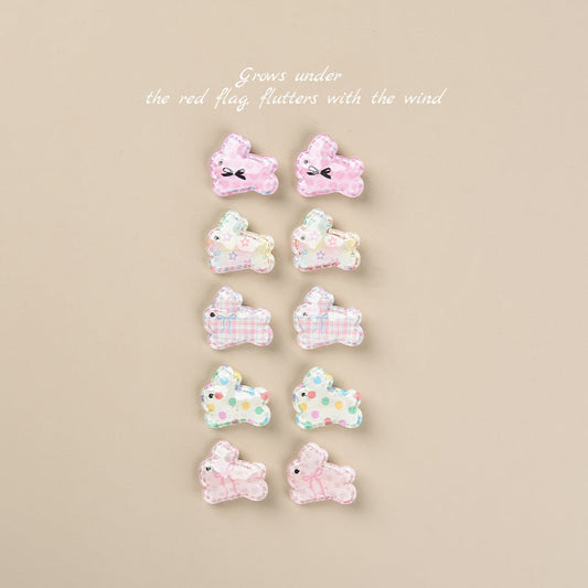 KTX-248211 Cute Rabbit Duckbill Hair Clips - Set of 5 Styles in Light Yellow, Pink, and Beige Designs