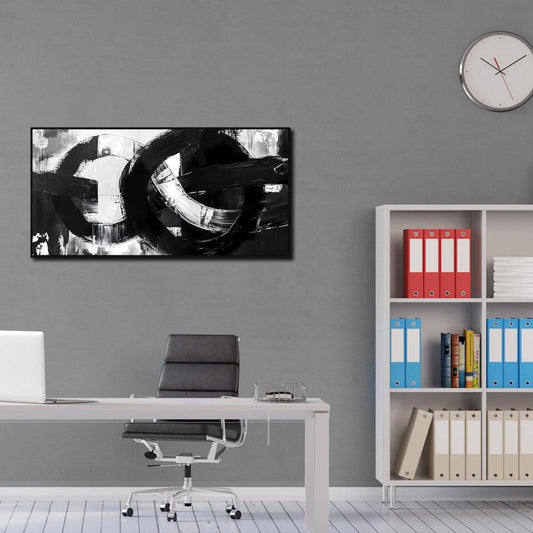 KTX-264339 Handmade Black and White Abstract Oil Painting on Canvas - Unframed Art for Living Room Decor