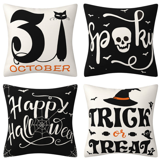 KTX-301139 Halloween-Themed Linen Pillow Cover 45cm x 45cm Cushion with PP Cotton Filler