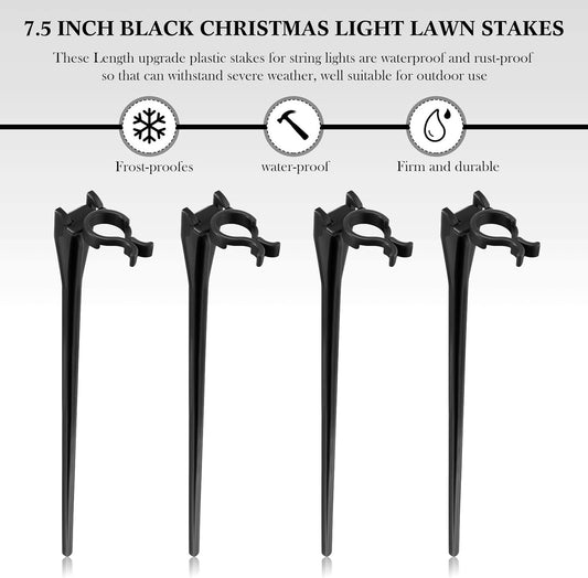 KTX-302803 Christmas Light Stakes for C7/C9 String Lights - 400 Durable Black Plastic Yard Stakes, 7.5 Inches High