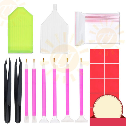 KTX-352019 Comprehensive Diamond Painting Tool Set with Plates, Tweezers, and Various Pens