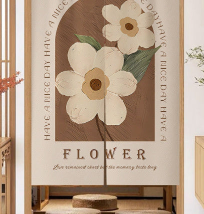 KTX-383507 Cream Solid Color Cotton Linen Blend Hanging Door Curtain for Bathroom or Window