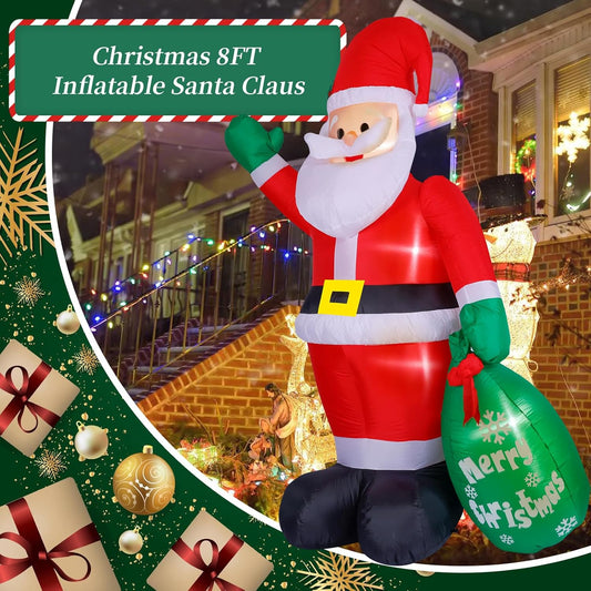 KTX-384147 8FT Inflatable Santa Claus with Gift Bag and LED Lights for Holiday Lawn Decoration