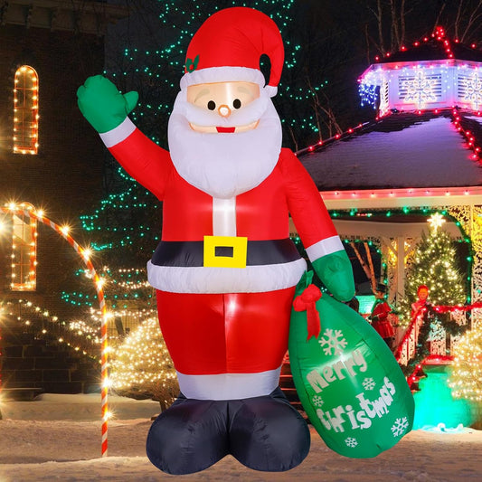KTX-384147 8FT Inflatable Santa Claus with Gift Bag and LED Lights for Holiday Lawn Decoration