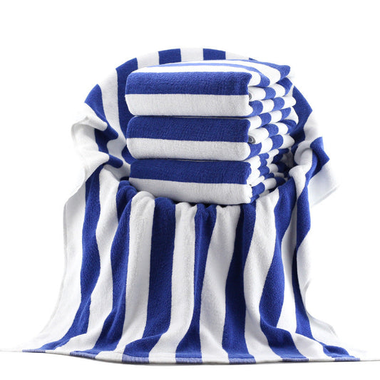 KTX-391443 Cotton Yarn-Dyed Jacquard Beach Bath Towel - Blue and White Stripe, 75 x 152 cm