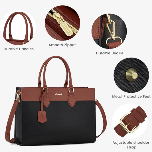 KTX-393555 Stylish 15.6 Inch Laptop Tote Bag for Women – Waterproof Leather Briefcase for Office and Work