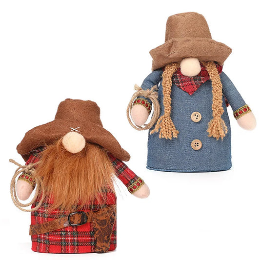 KTX-397715 Cowboy Rudolph Stuffed Doll Ornament - Soft Plush Toy for Kids, 17 cm, Dwarf Design