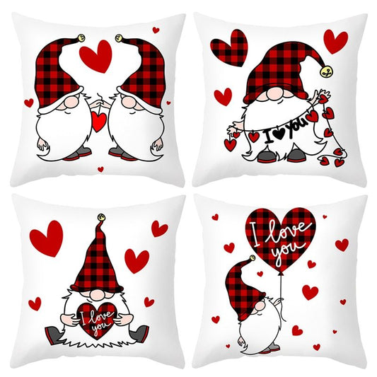 KTX-399443 Red Cartoon Letter Valentine's Day Pillowcase in Peach Skin for Living Room or Bedroom, 45x45cm