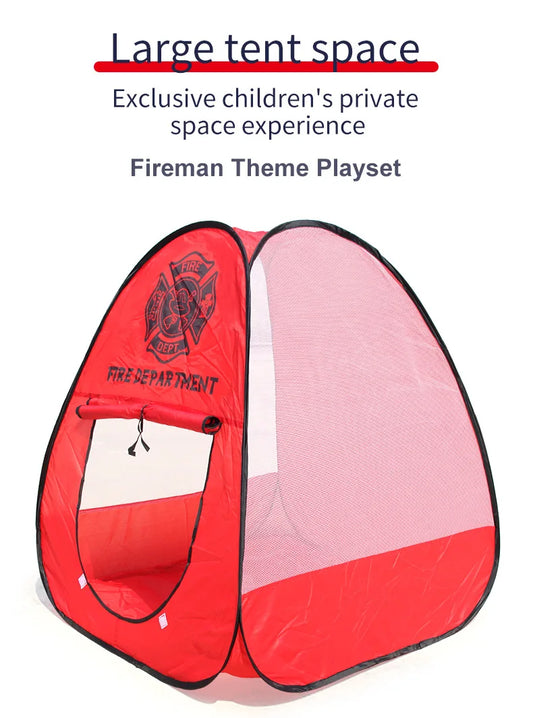 KTX-463251 Fireman Role Play Tent Set for Kids - Foldable Indoor Playhouse with Accessories, Soft Cloth Design, Dimensions 84x84x93cm