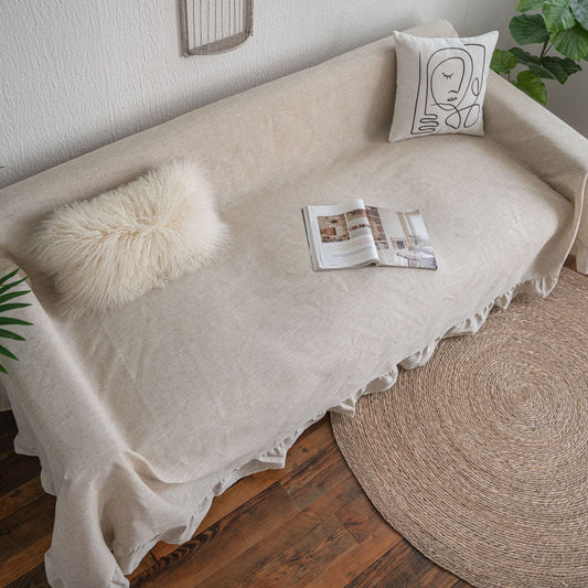 KTX-473107 Multi-functional Pastoral Sofa Cover with Ruffled Edges in Various Colors and Sizes