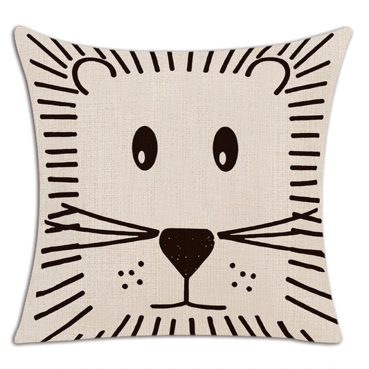 KTX-497747 Geometric Lion Print Linen Cushion Cover - Modern 45x45cm Decorative Pillow
