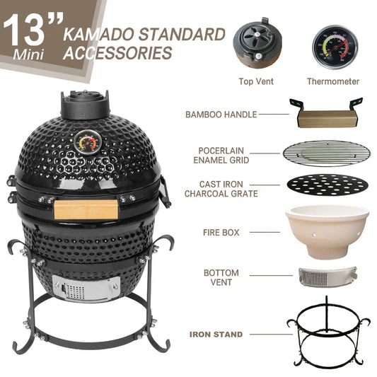 KTX-516691 Kamado Ceramic Charcoal Barbecue Grill for Outdoor Cooking, Fits 13 to 29 Inch Models