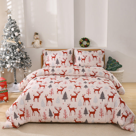 KTX-578067 Christmas Forest Deer Pattern Three-Piece Quilt Cover Set in Multiple Sizes
