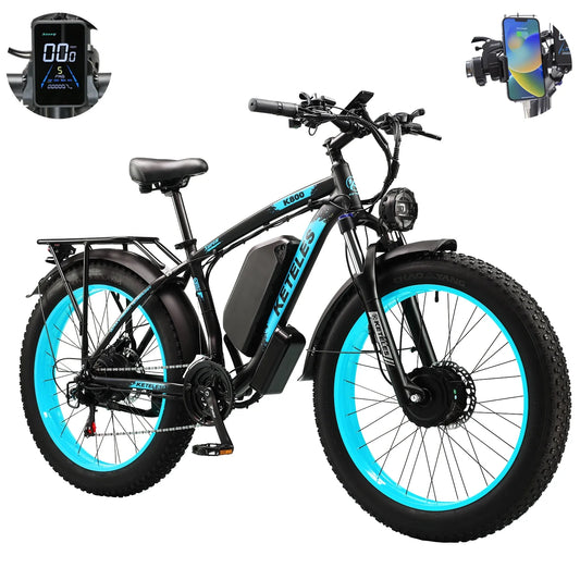 KTX-603603 Dual Motor Electric Mountain Bike 2000W 21-Speed Fat Tire 26'' Aluminum Alloy Frame