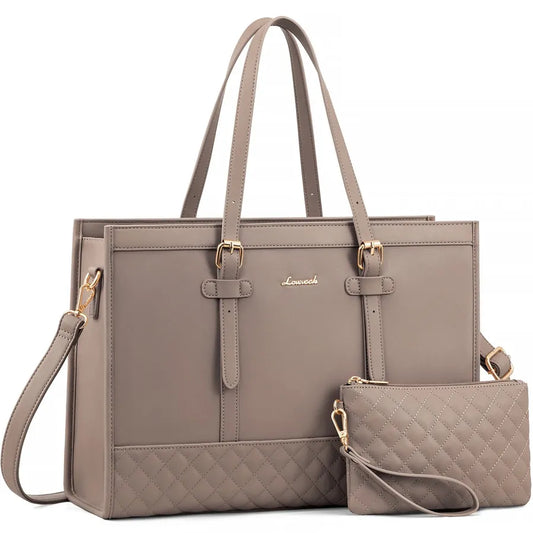 KTX-605971 Functional Canvas Leather Briefcase Tote Bag for 15.6-inch Laptops - Ideal for Work, Travel, and College