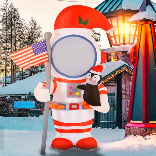 KTX-630483 8FT Inflatable Astronaut Decoration with Penguin for Christmas and Holiday Parties